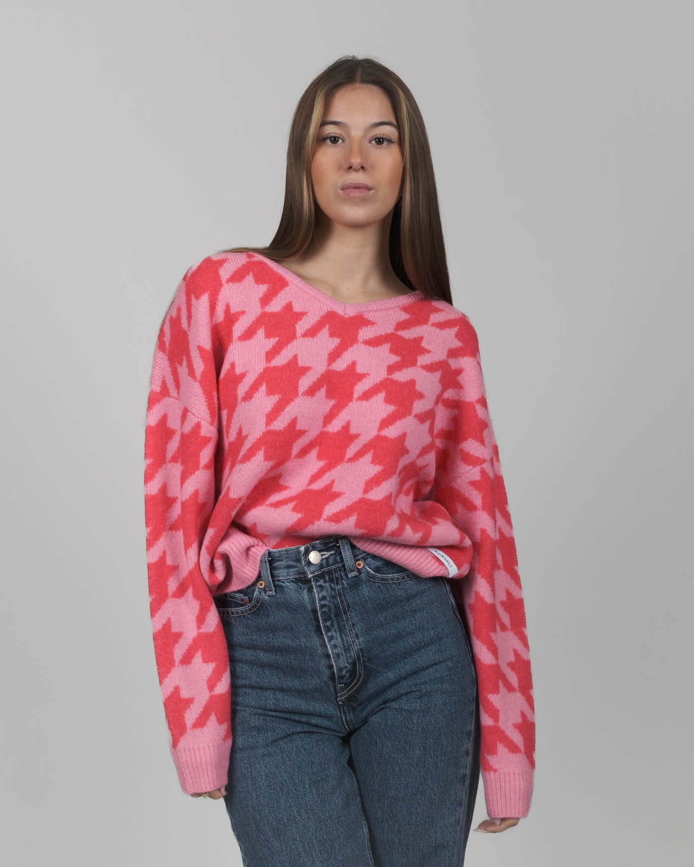 Kleinigkeit Wollma Dreieck Hahnentritt Pullover Damen